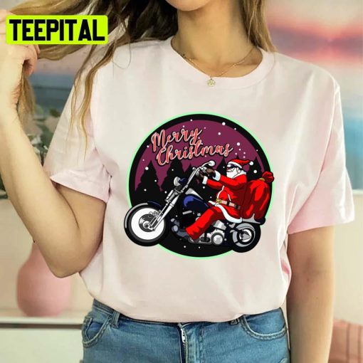 Santa Claus On Motorcycle Merry Christmas Unisex Sweatshirt