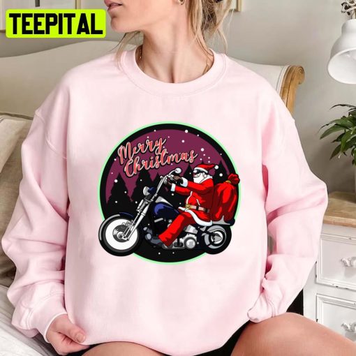 Santa Claus On Motorcycle Merry Christmas Unisex Sweatshirt