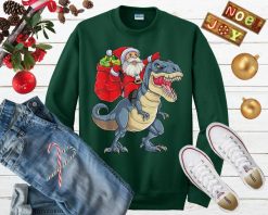 Santa Claus Riding Dinosaur T-Rex Ugly Christmas Sweater