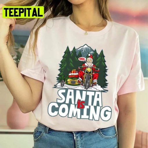 Santa Is Coming With A Motorbike Funny Christmas Unisex Sweatshirt