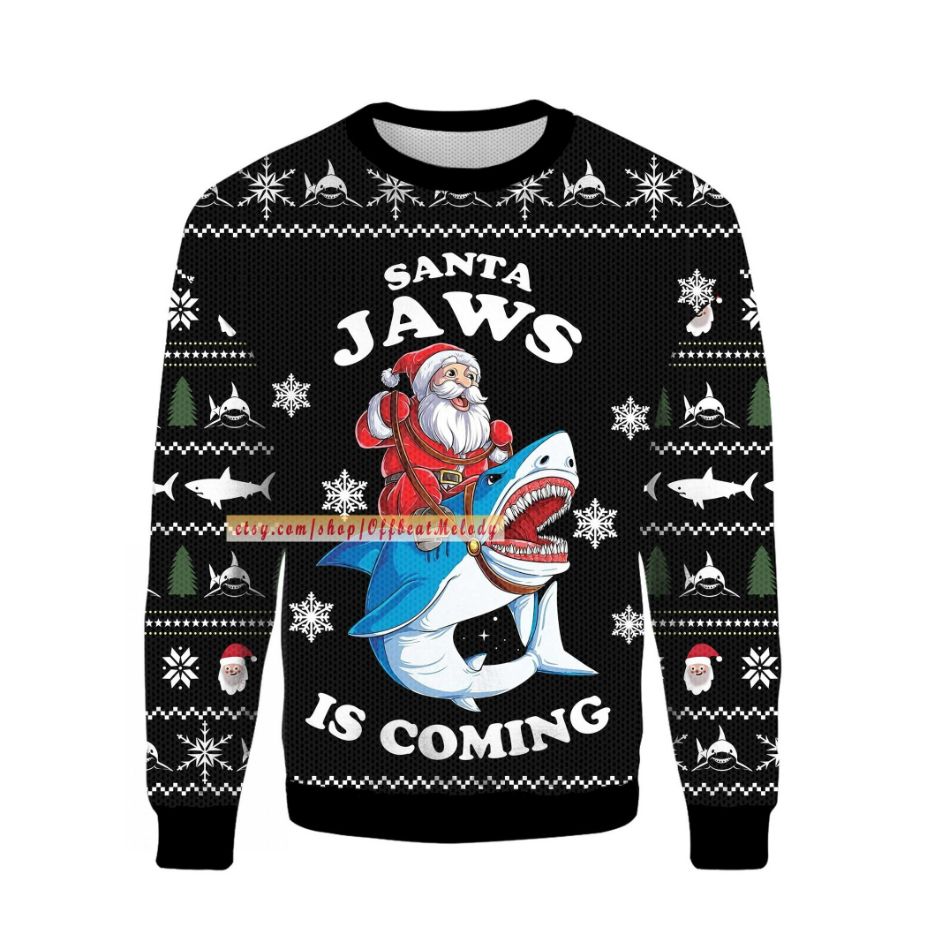 Santa Jaws Is Coming Ugly Christmas Sweater