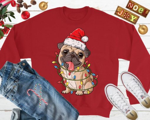 Santa Pug Christmas Lights Ugly Sweater