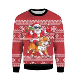 Santa Riding English Bulldog Ugly Christmas 3D Sweater