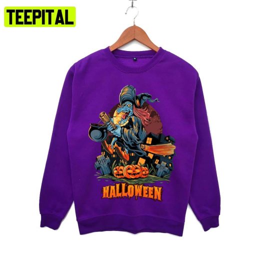 Scary Evil Witch Flying On A Broom Hoodie