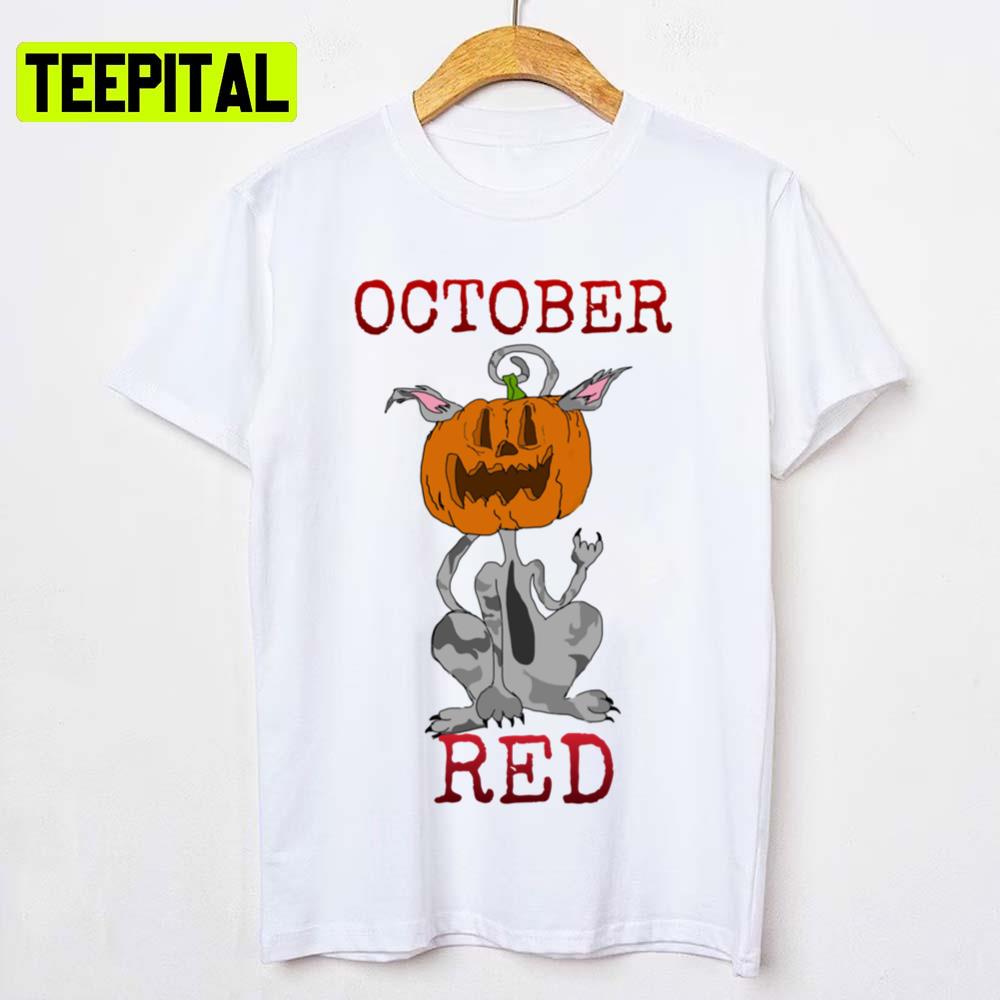 Scary Pumpkin October Red Unisex T-Shirt