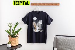 Silver Owl Full Moon Barn Owl Illustration Trending Unisex Shirt