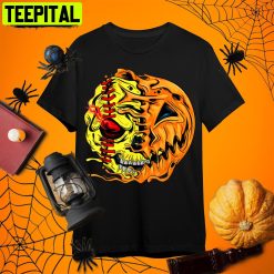 Softball Player Halloween Pumpkin Skeleton Skull Kids Girls Retro Art Unisex T-Shirt