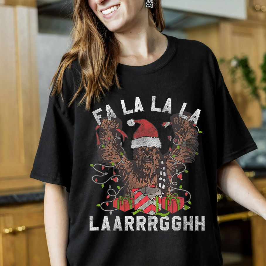 Star Wars Christmas Chewbacca Lights & Presents Fa La La T-Shirt