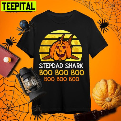 Stepdad Shark Boo Pumpkin Halloween Stepdad Retro Art Unisex T-Shirt