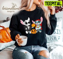 Stitch And Angel Jack And Sally Wife Hubby Trip Couple Stitch Halloween Sweatshirt