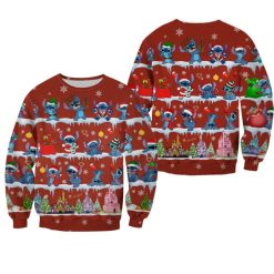 Stitch Pattern Xmas Red 2022 Christmas Disney Graphic Cartoon 3D Sweater