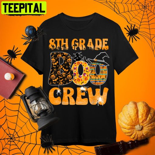 Teacher 8th Grade Boo Crew Costumes For Teachers Halloween Retro Art Unisex T-Shirt