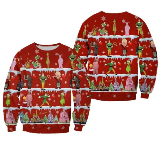 The Grinch Pattern Xmas Red 2022 Christmas Disney Graphic Cartoon 3D Sweater