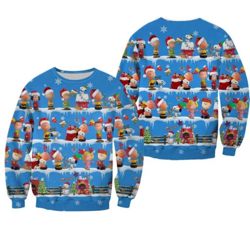 The Peanuts Pattern Xmas Blue 2022 Christmas Disney Graphic Cartoon 3D Sweater