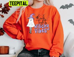 Thick Thighs And Witchy Vibes Retro Spooky Witch Trending Unisex Shirt