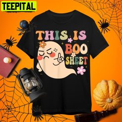 This Is Boo Sheet Ghost Groovy Floral Halloween Costume Retro Art Unisex T-Shirt