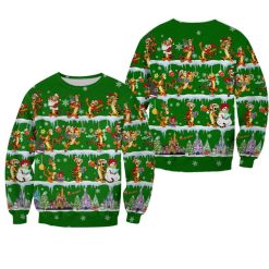 Tigger Pattern Xmas Green 2022 Christmas Disney Graphic Cartoon 3D Sweater