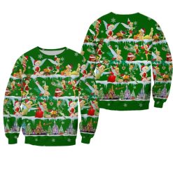 Tinker Bell Pattern Xmas Green 2022 Christmas Disney Graphic Cartoon 3D Sweater