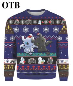 Toothless And Light Fury From How To Train Your Dragon Christmas Ugly 3D Sweater