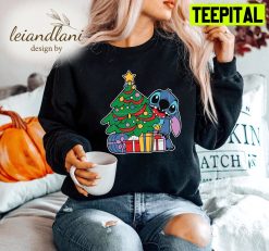 Tree Tree Santa Hat Present Holiday Stitch Christmas Sweatshirt