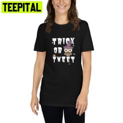 Trick Or Tweet Fun Halloween Owl Wearing Witches Hat Trending Unisex Shirt