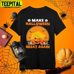 Trumpkin Pumpkin And Bat Horror Halloween Retro Art Unisex T-Shirt