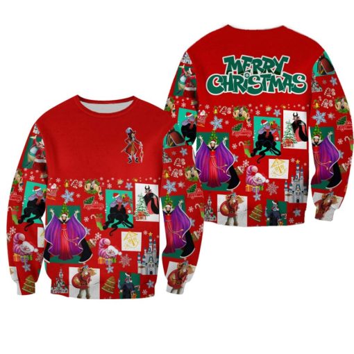 Villains Pattern Xmas Red 2022 Christmas Disney Graphic Cartoon 3D Sweater