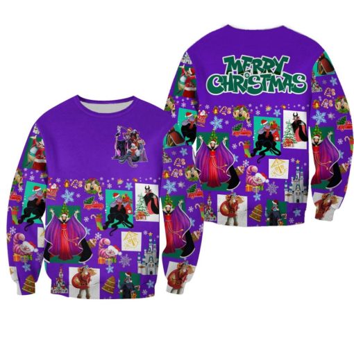 Villains Pattern Xmas Violet 2022 Christmas Disney 3D Sweater