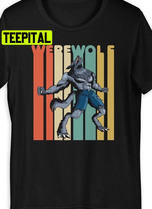 Vintage Style Werewolf Retro Halloween Trending Unisex T-Shirt