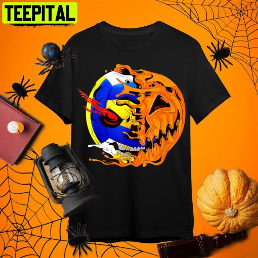 Volleyball Player Halloween Pumpkin Skeleton Kidsns Retro Art Unisex T-Shirt