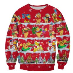 Winnie The Pooh Pattern Xmas Red 2022 Christmas Disney Graphic 3D Sweater