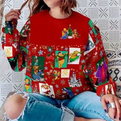 Winnie The Pooh Pattern Xmas Red 2022 Christmas Disney Graphic Cartoon Outfits Unisex Casual Cotton Crewneck Sweaters Clothing Men Women