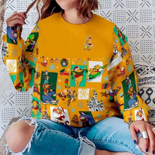 Winnie The Pooh Pattern Xmas Yellow 2022 Christmas Disney Graphic Cartoon 3D Sweater