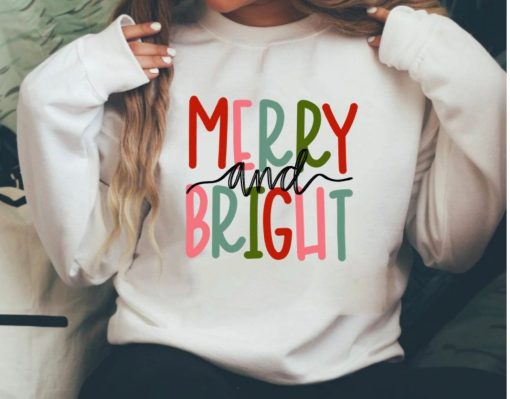 Women Christmas Neon Merry & Bright Sweatshirt