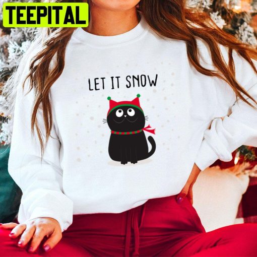 Cute Black Cat Let It Snow Merry Xmas Christmas Trending Unisex Hoodie