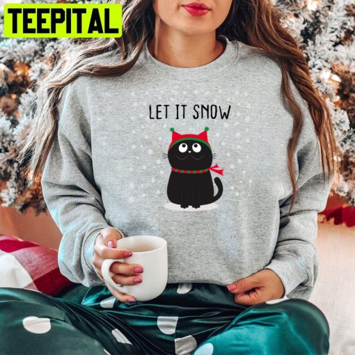 Cute Black Cat Let It Snow Merry Xmas Christmas Trending Unisex Hoodie