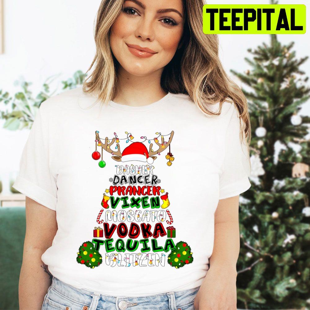 Dasher Dancer Prancer Vixen Moscato Vodka Tequila Blitzen Christmas Tree Trending Unisex Hoodie
