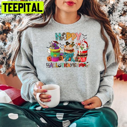 Fall Coffee Cup Hallothankmas Trending Unisex Hoodie