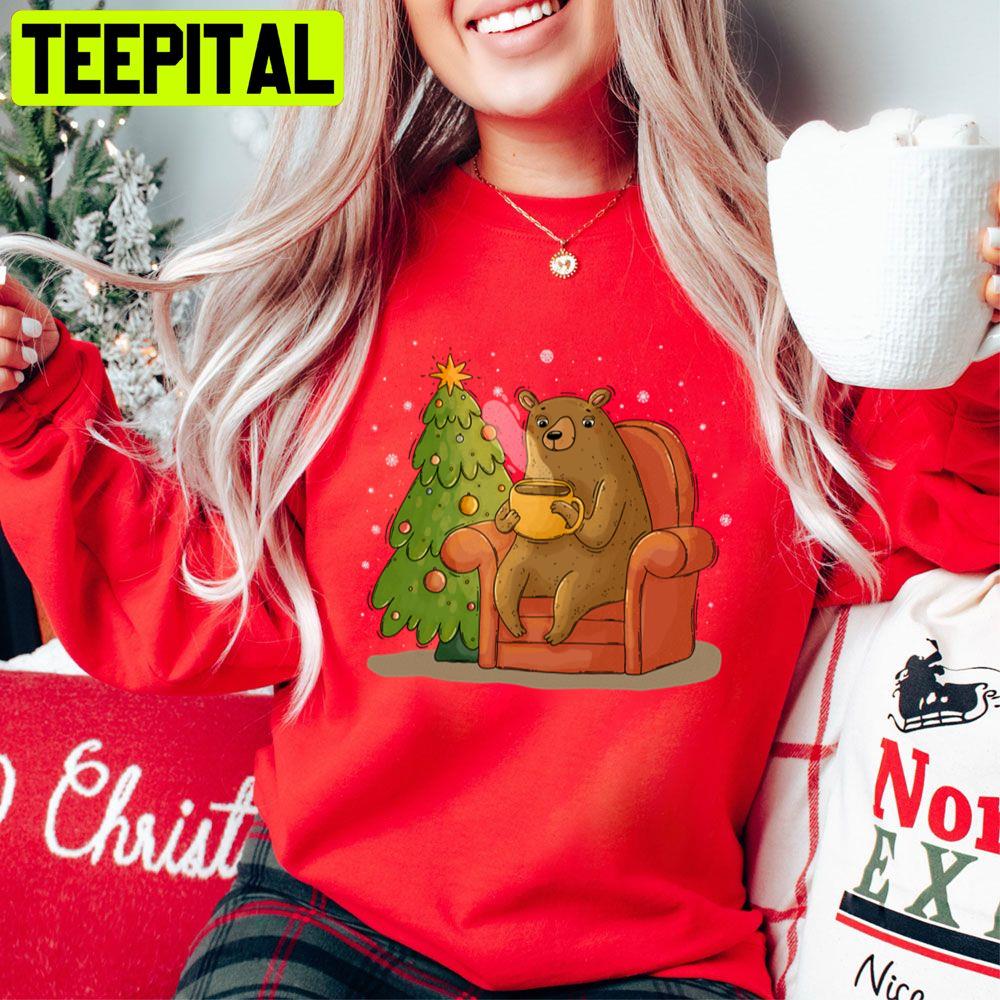 Festive Bear Drink Coffee Christmas Trending Unisex Sweatshirt