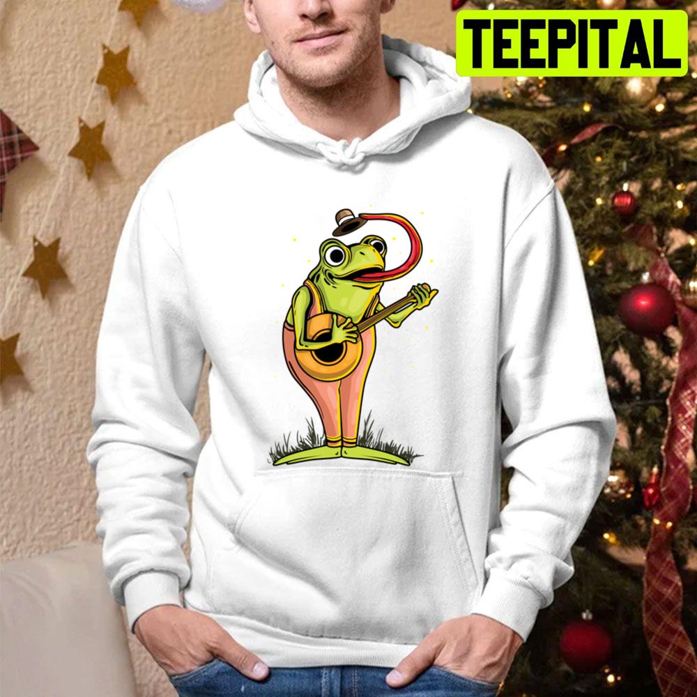 Funny Vintage Cottage Core Playing Banjo Frog Trending Unisex Hoodie