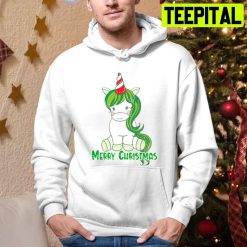 Merry Christmas Green Unicorn Trending Unisex Hoodie