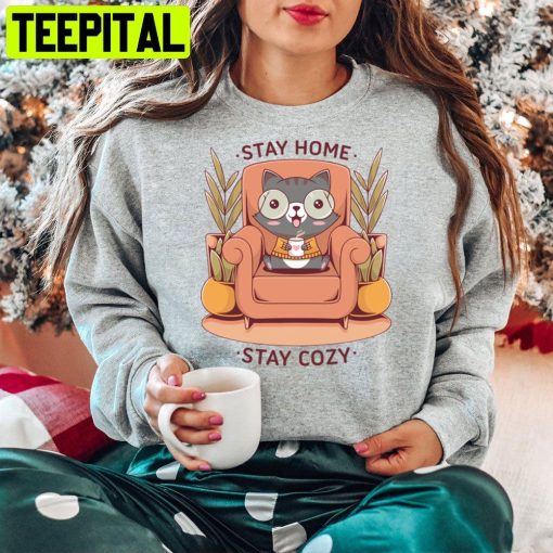 Stay Home Stay Cozy Cute Cat Fall Season Trending Unisex Hoodie