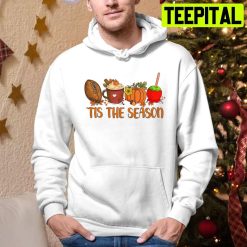 Tis The Season Pumpkin Leaf Latte Fall Thanksgiving Football Trending Unisex Hoodie