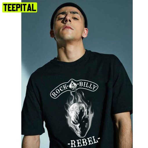 Rockabilly Rebel Skull Monotone Black Art Trending Unisex T-Shirt