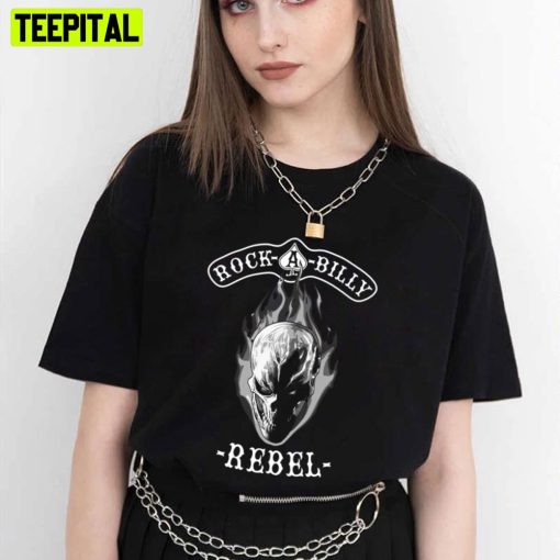 Rockabilly Rebel Skull Monotone Black Art Trending Unisex T-Shirt