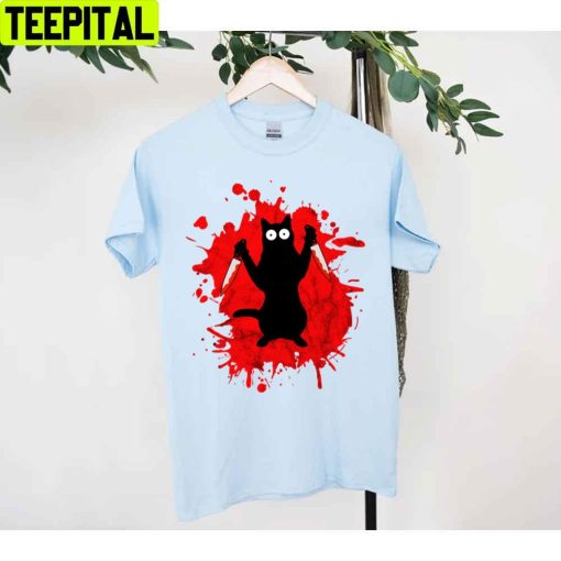 Killer Cat Blood And Horror Design Unisex T-Shirt