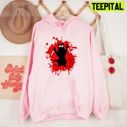 Killer Cat Blood And Horror Design Unisex T-Shirt