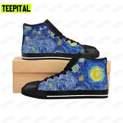 Abstract Glowing Moon And Starry Sky Starry Night Van Goh Adults High Top Canvas Shoes