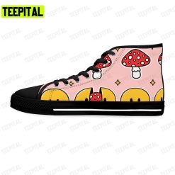 Amanita Mushroom Smile Face Doodle Cartoon Character Adults High Top Canvas Shoes