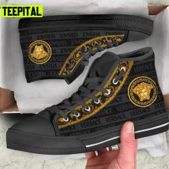Art Gianni Versace Black Gold Adults High Top Canvas Shoes